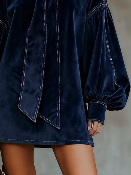 Agata - Abito Corto con Fiocco - Blu scuro | Aurella Milano