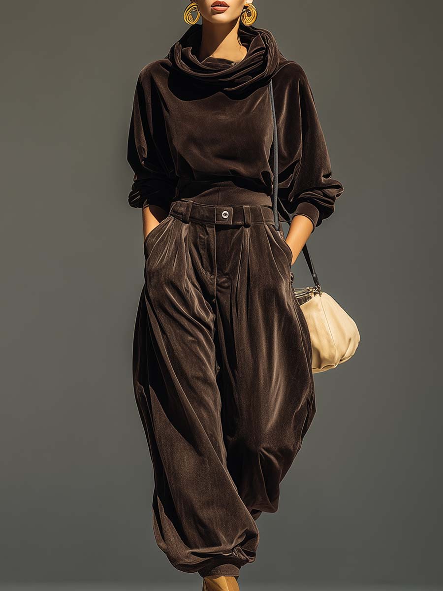 Ivonne - Completo Boho con Pantaloni Ampi - Marrone | Aurella Milano