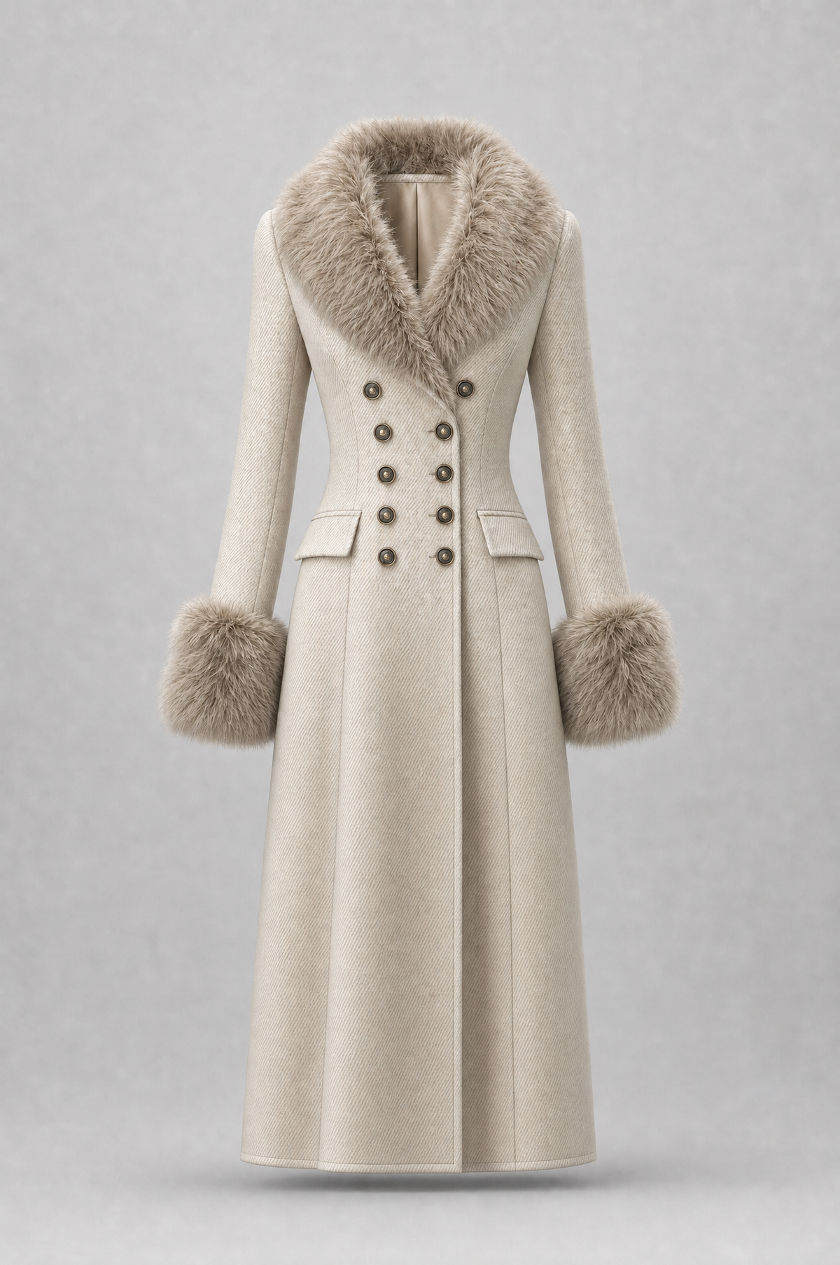 Bianca | Cappotto Doppiopetto in Misto Lana con Ecopelliccia