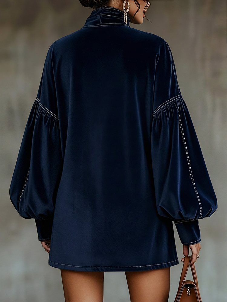 Agata - Abito Corto con Fiocco - Blu scuro | Aurella Milano