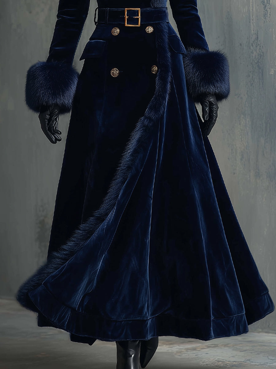 Eleonora | Cappotto Midi in Velluto con Collo in Ecopelliccia