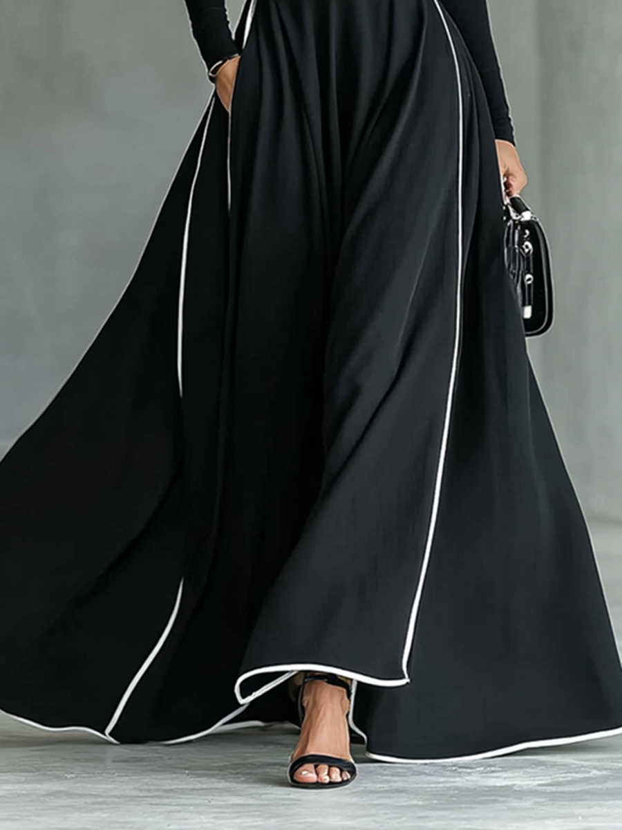 Gina - Abito Maxi con Cuciture a Contrasto - Marrone | Aurella Milano