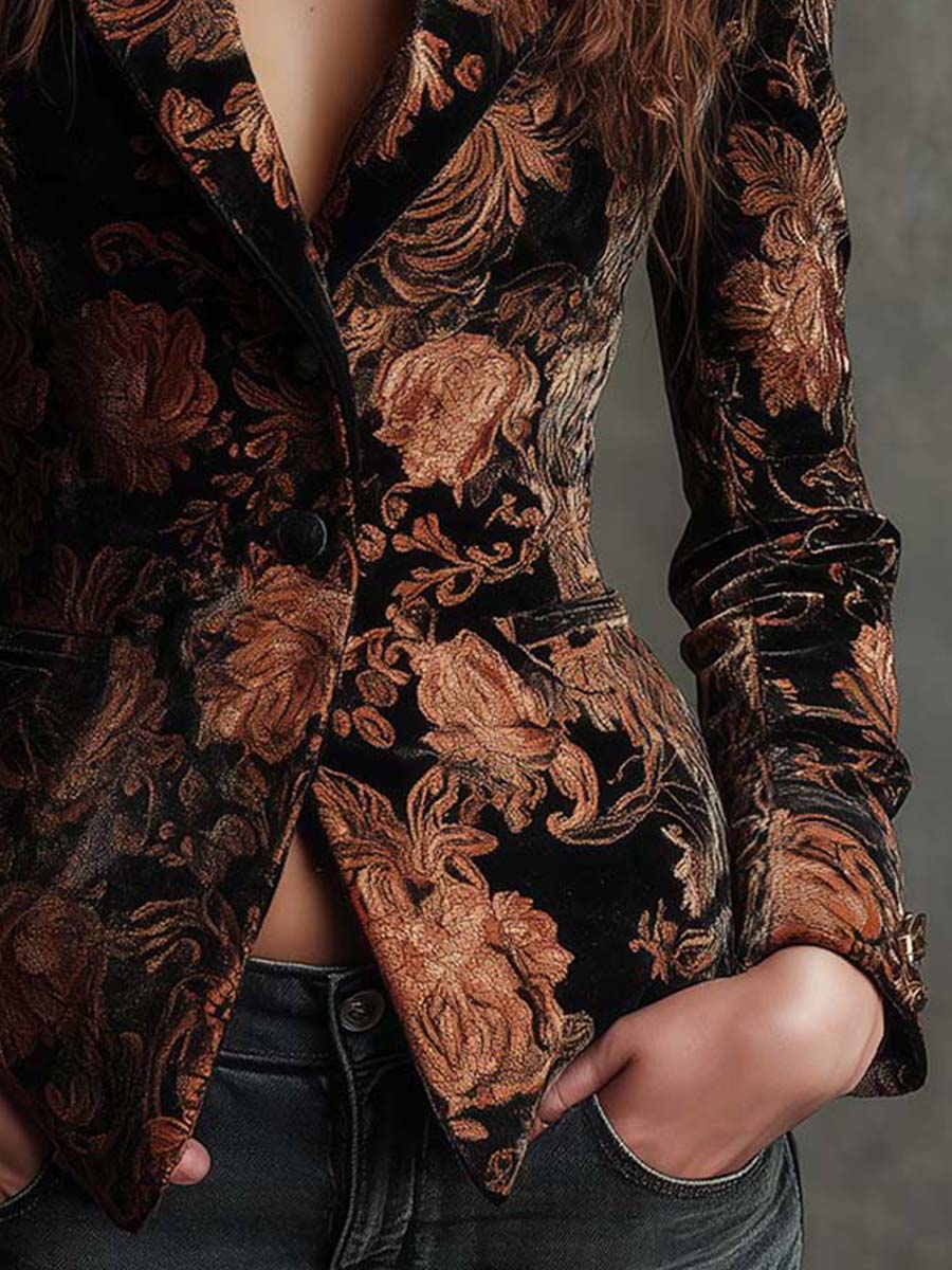 Celeste – Blazer Floreale Nero e Bronzo