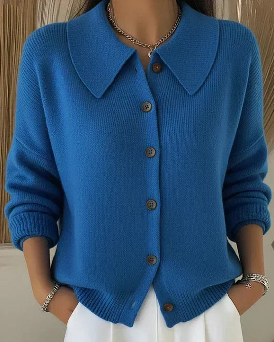 Cardigan con colletto a camicia Blu | Aurella Milano
