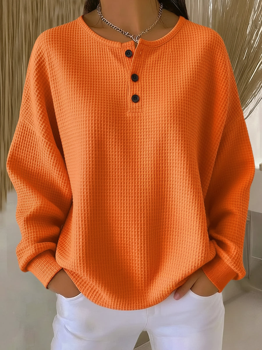 Felpa Henley a nido d'ape Arancione | Aurella Milano