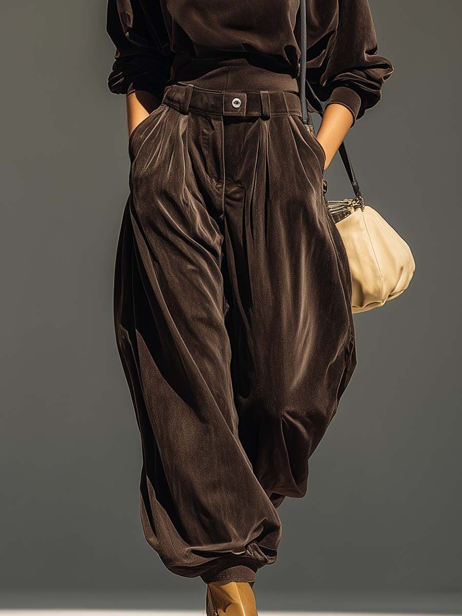 Ivonne - Completo Boho con Pantaloni Ampi - Marrone | Aurella Milano