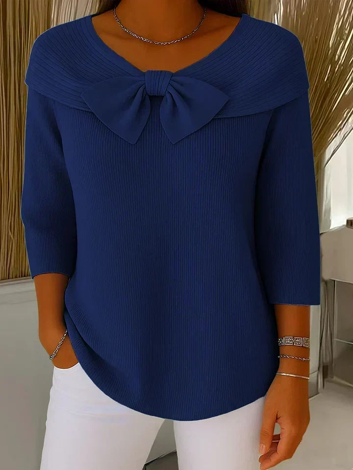 Maglione con fiocco sullo scollo Blu | Aurella Milano