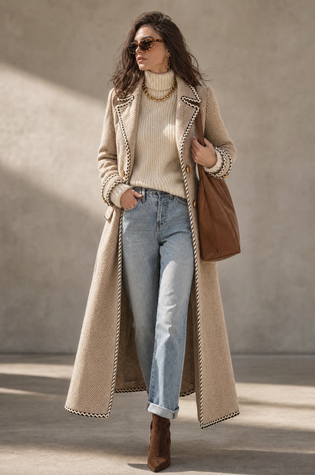Camilla | Cappotto Lungo Spigato Doppiopetto