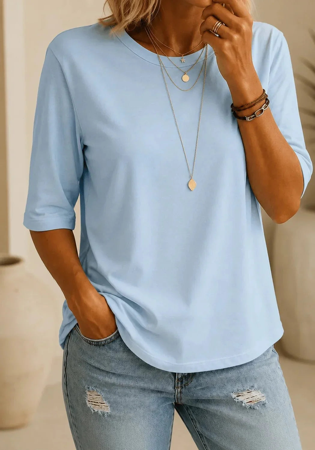 Celeste | T-shirt Essenziale Girocollo
