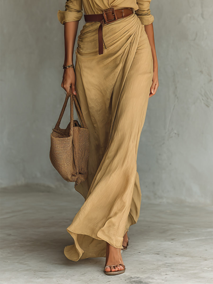 Alina - Abito Lungo Elegante - Cachi | Aurella Milano