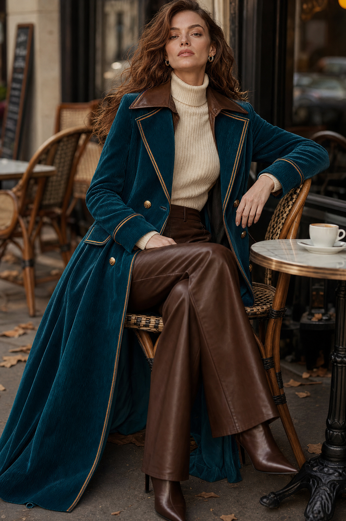 Adele | Cappotto Midi in Velluto a Coste Color Block