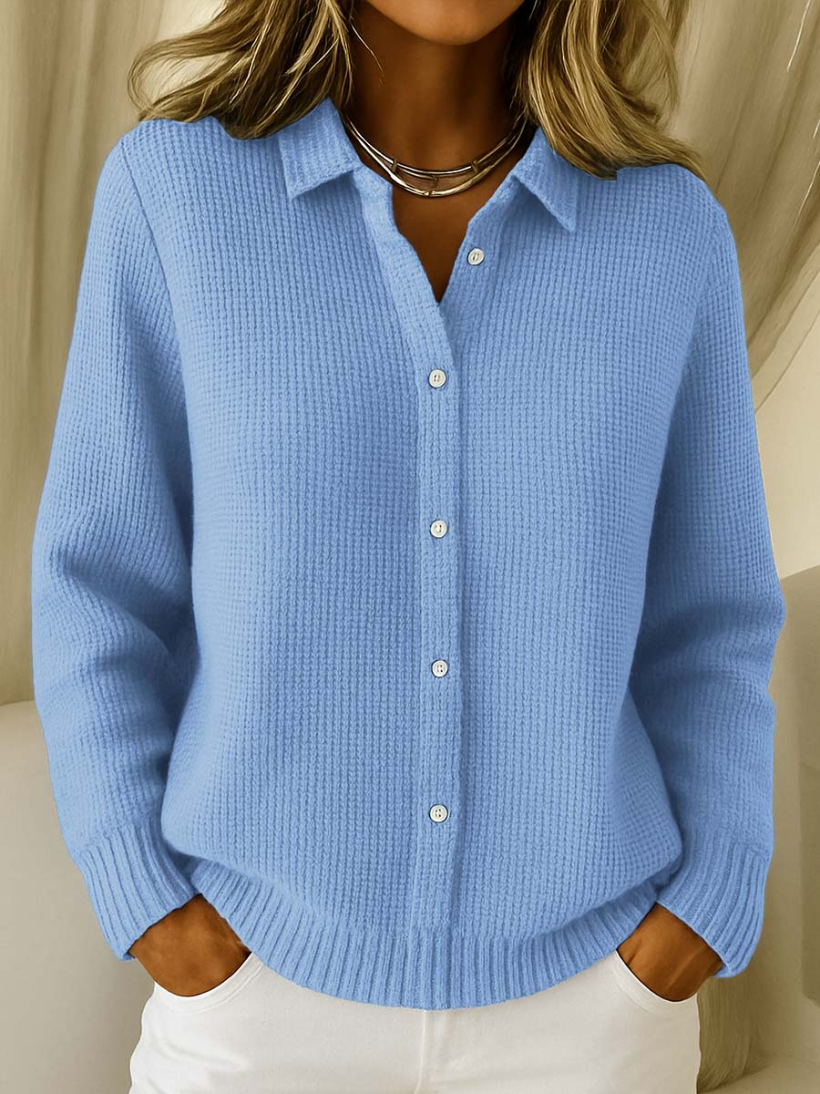 Cardigan in maglia operata con collo a camicia
