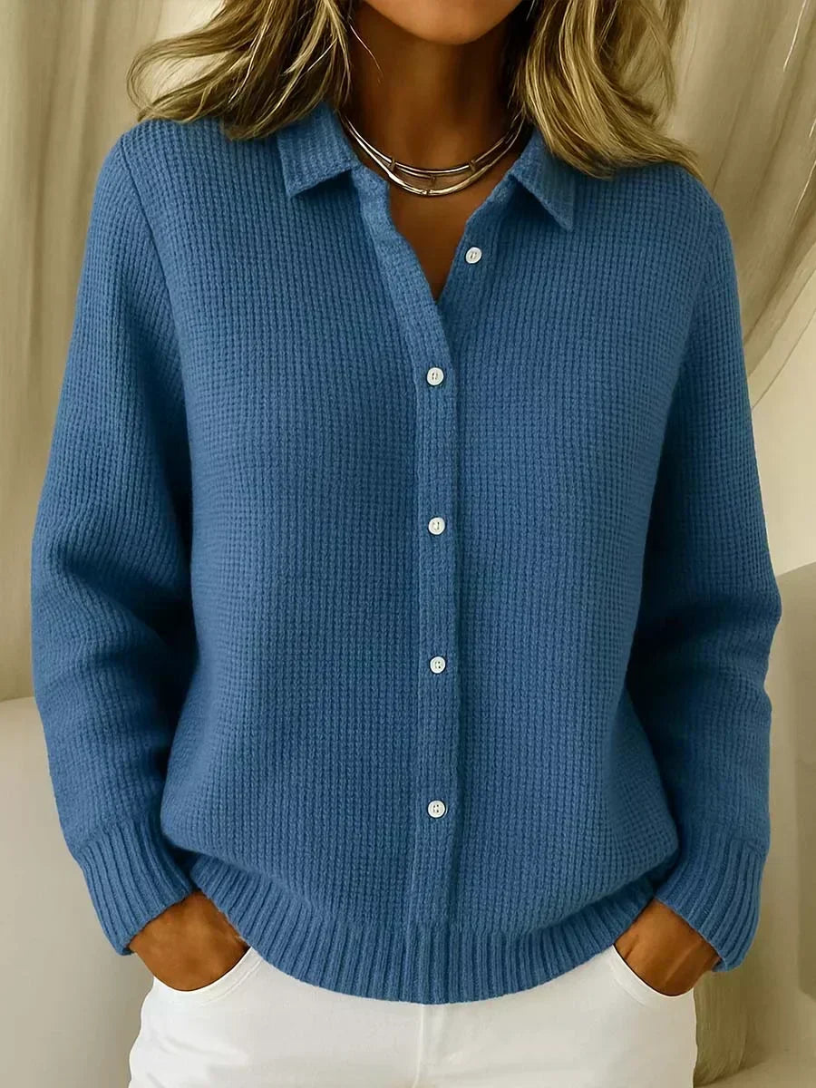 Cardigan in maglia operata con collo a camicia