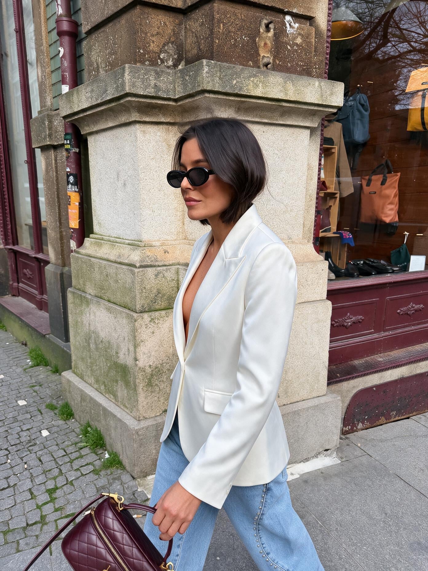 velmara-gen · blazer-avorio-colletto-plissettato · unico · profilo · 2