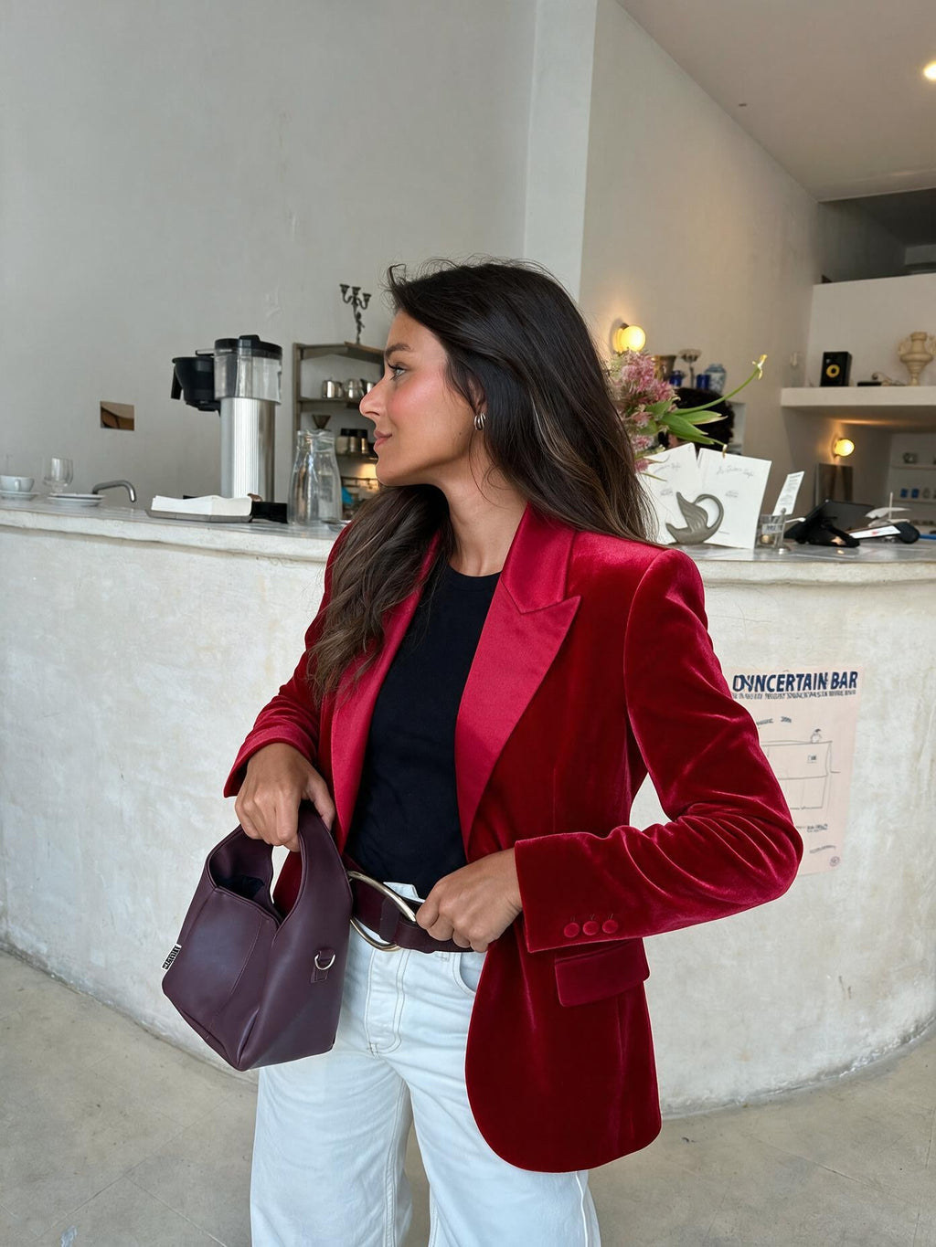velmara-gen · blazer-rosso-velluto-punto-risvolto · unico · frontale · 1