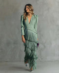 Abito elegante con maniche a frange Verde chiaro | Aurella Milano
