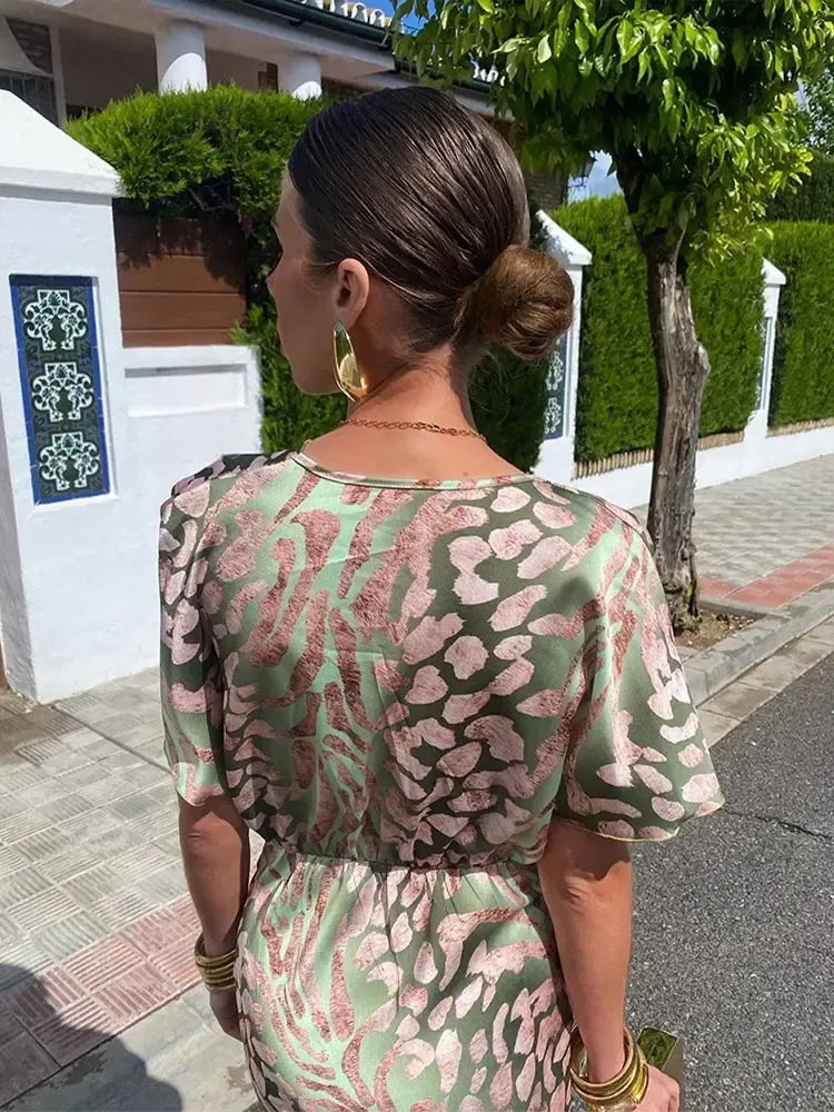 Abito midi fantasia nei toni del rame | Aurella Milano