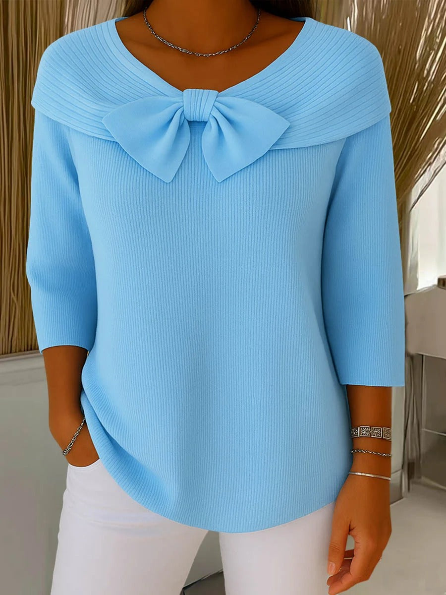 Maglione con fiocco sullo scollo Blu | Aurella Milano