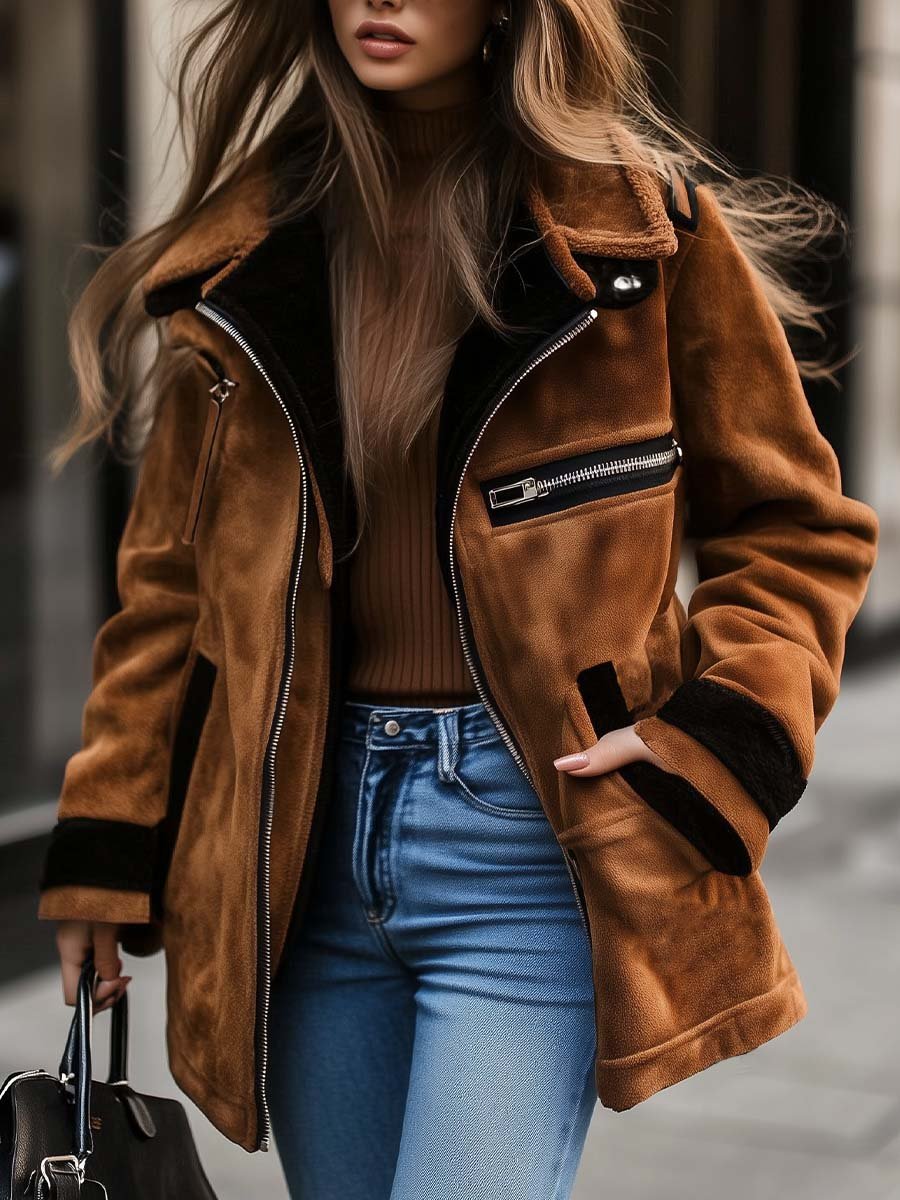 Noemi | Cappotto in Effetto Suede con Zip