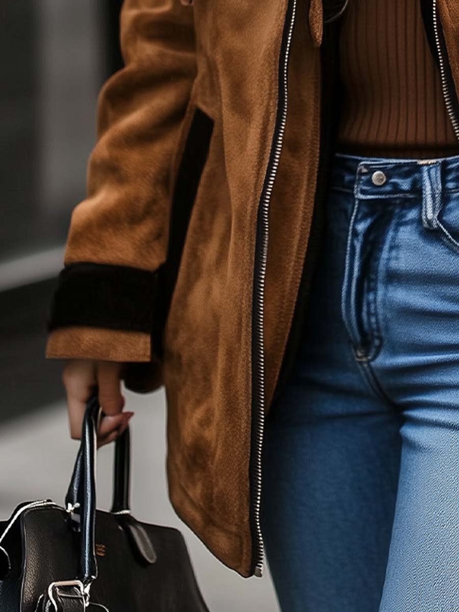 Noemi | Cappotto in Effetto Suede con Zip