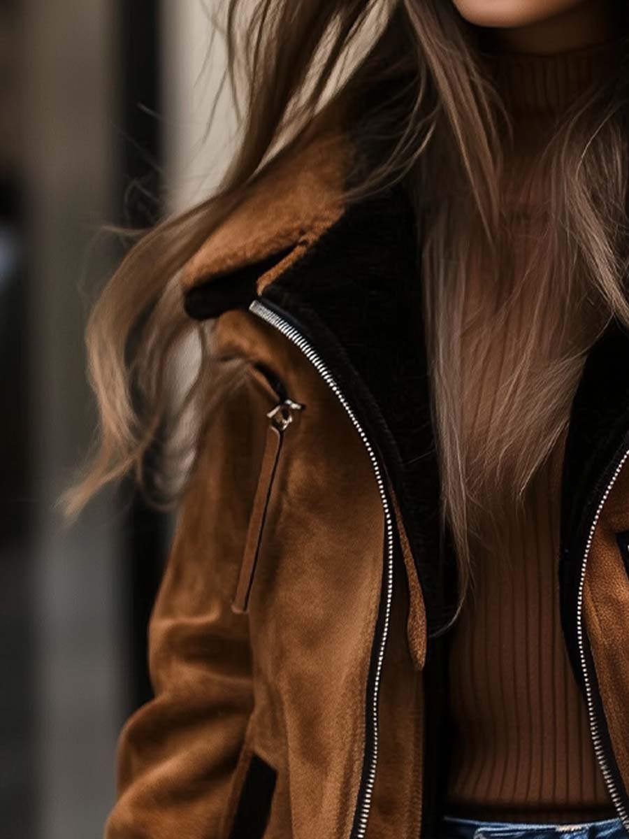 Noemi | Cappotto in Effetto Suede con Zip