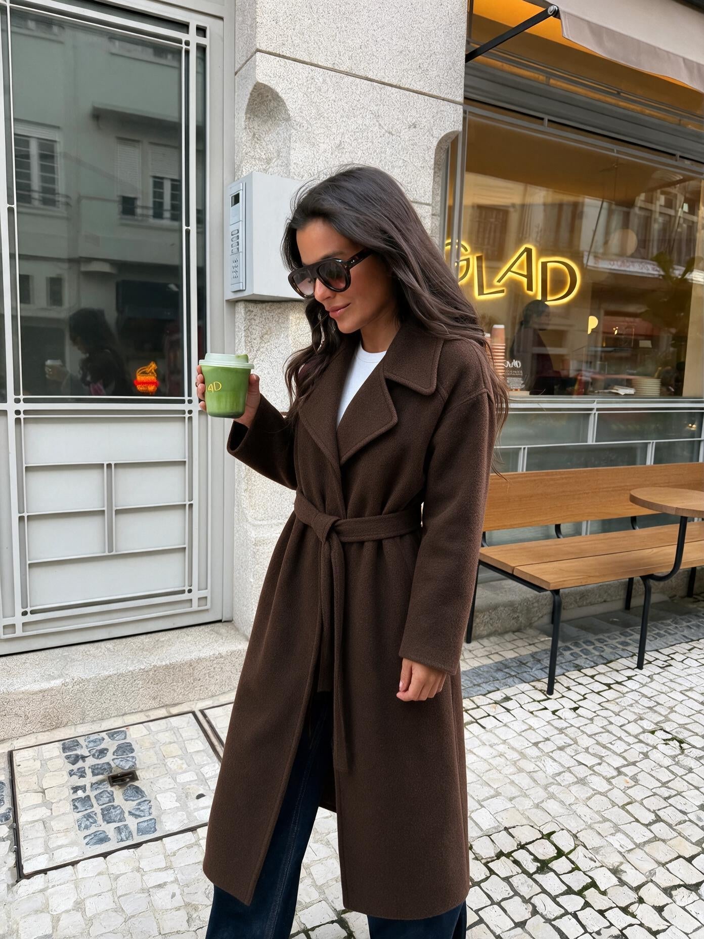 velmara-gen · cappotto lungo dritto con cintura removibile · Caffè · frontale · 4