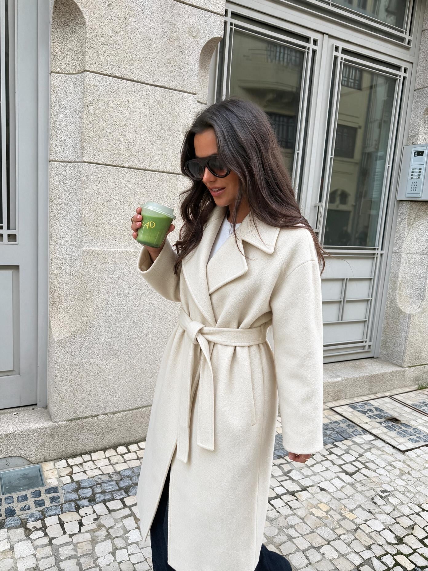 velmara-gen · cappotto lungo dritto con cintura removibile · Avorio · frontale · 1