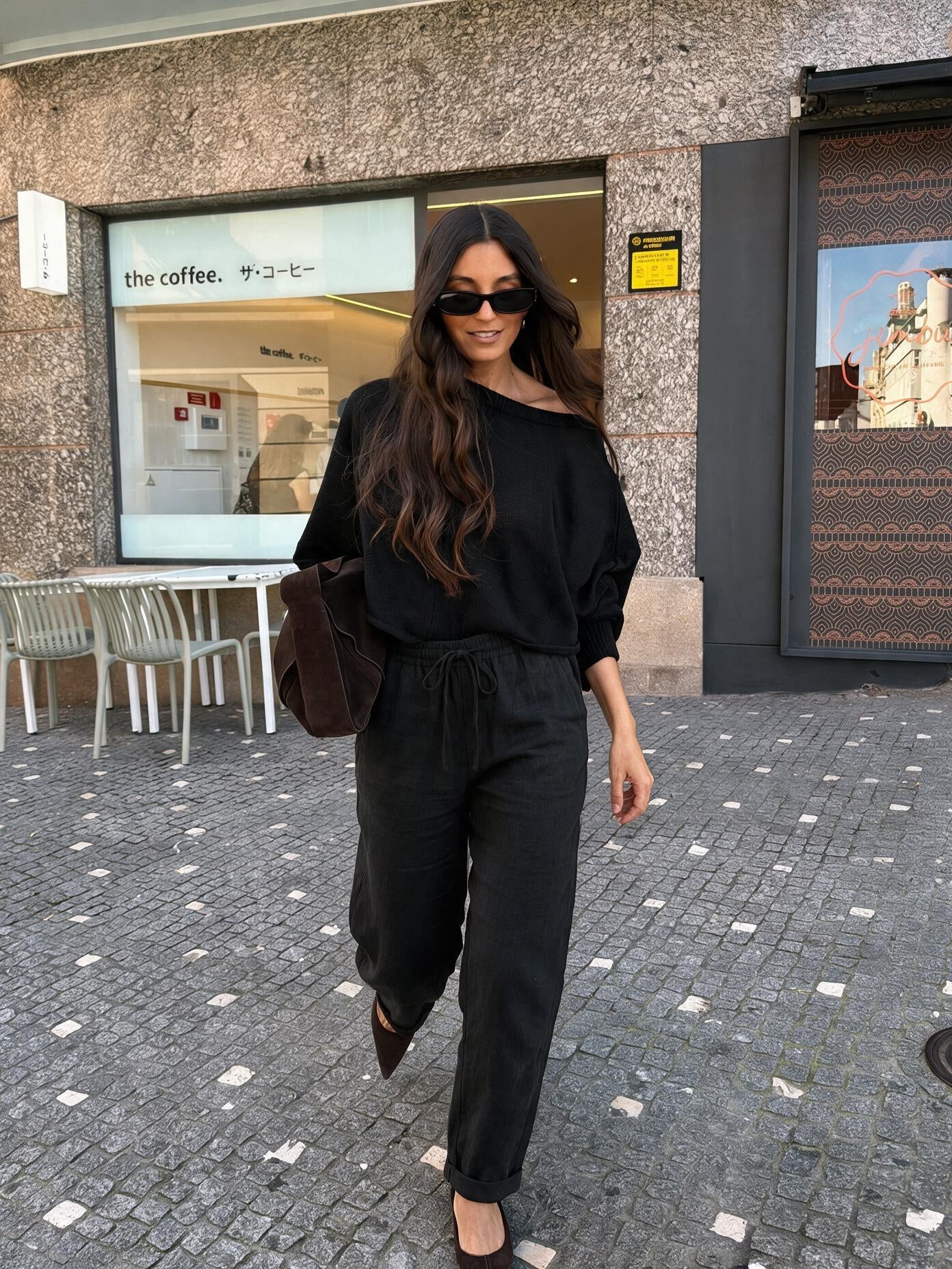 velmara-gen · pantaloni di lino a vita alta · Nero · frontale · 1