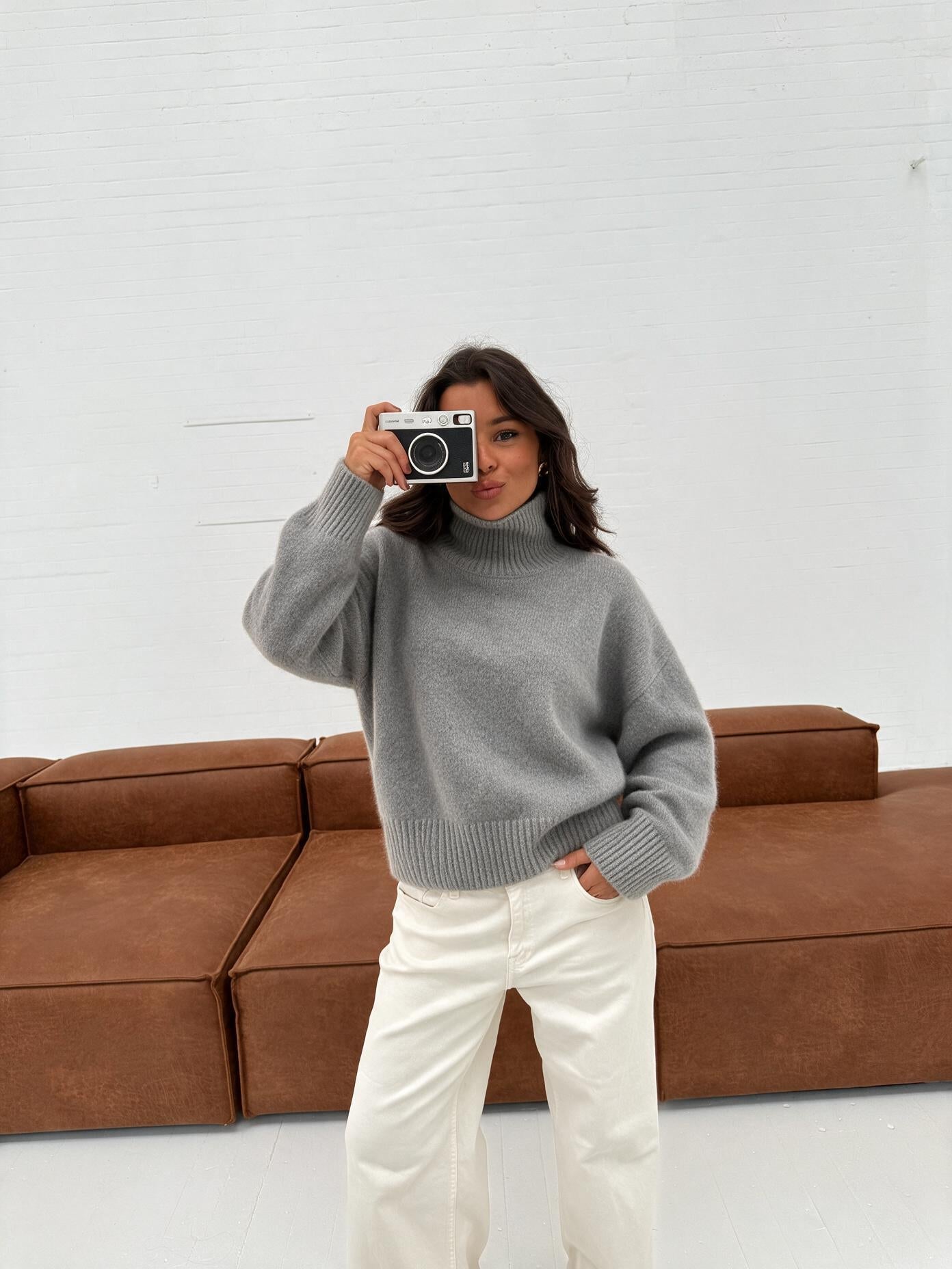 velmara-gen · maglia dolcevita-effetto-cashmere · Grigio · frontale · 1