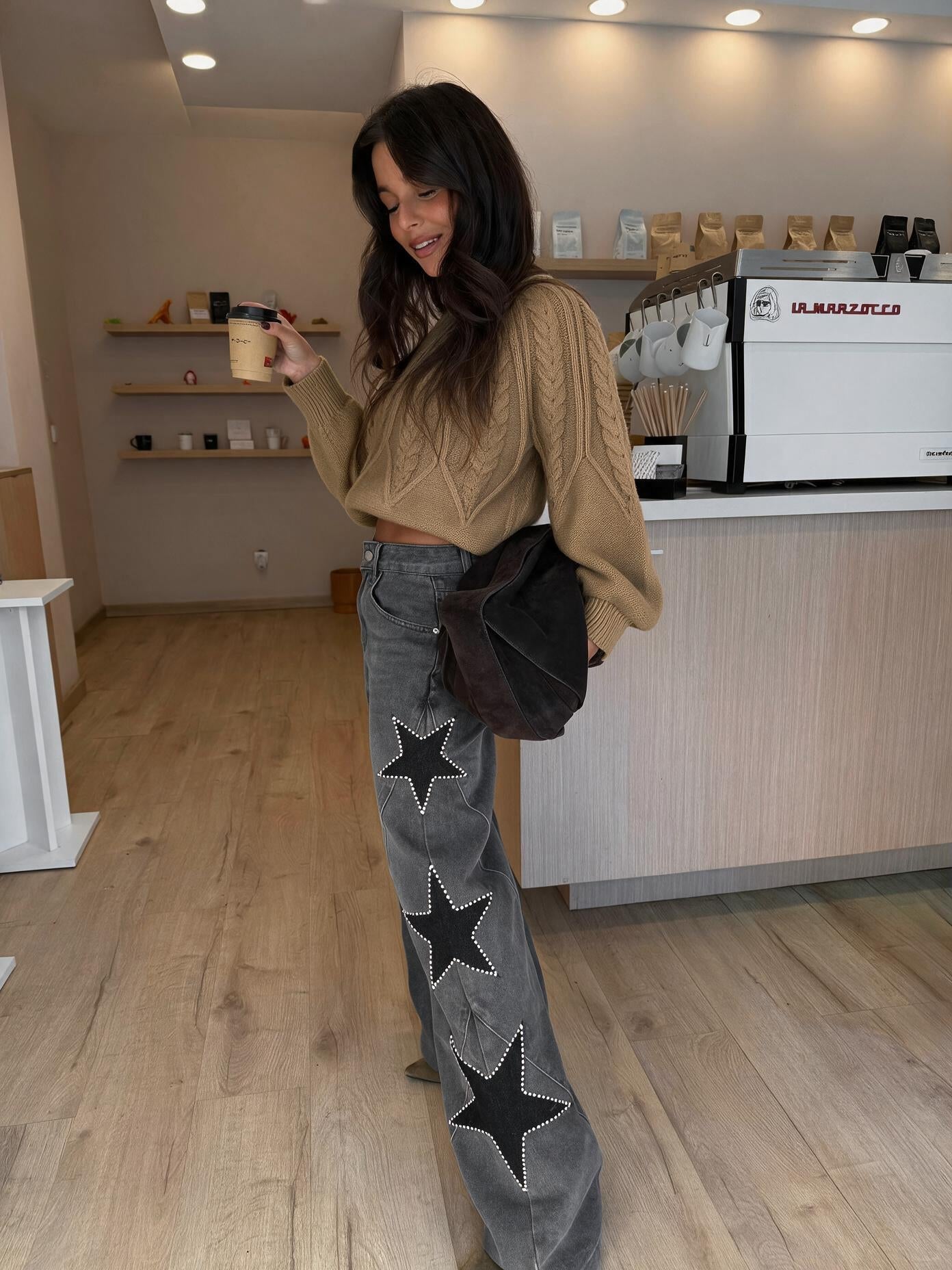 velmara-gen · maglione traforato all'uncinetto · Caffè · frontale · 1