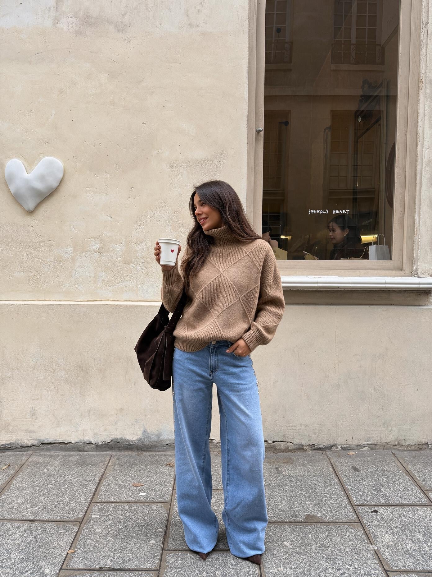 velmara-gen · maglione ampio a maglia spessa · Caffè · frontale · 1