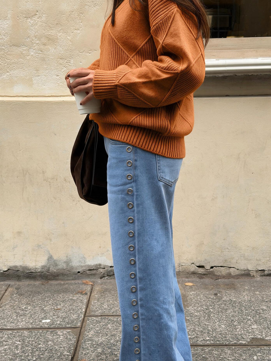 velmara-gen · maglione ampio a maglia spessa · Arancione · profilo · 2