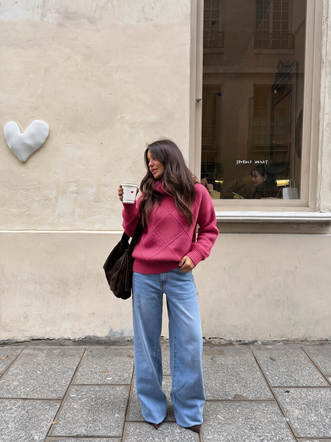 velmara-gen · maglione ampio a maglia spessa · Rosa · frontale · 1