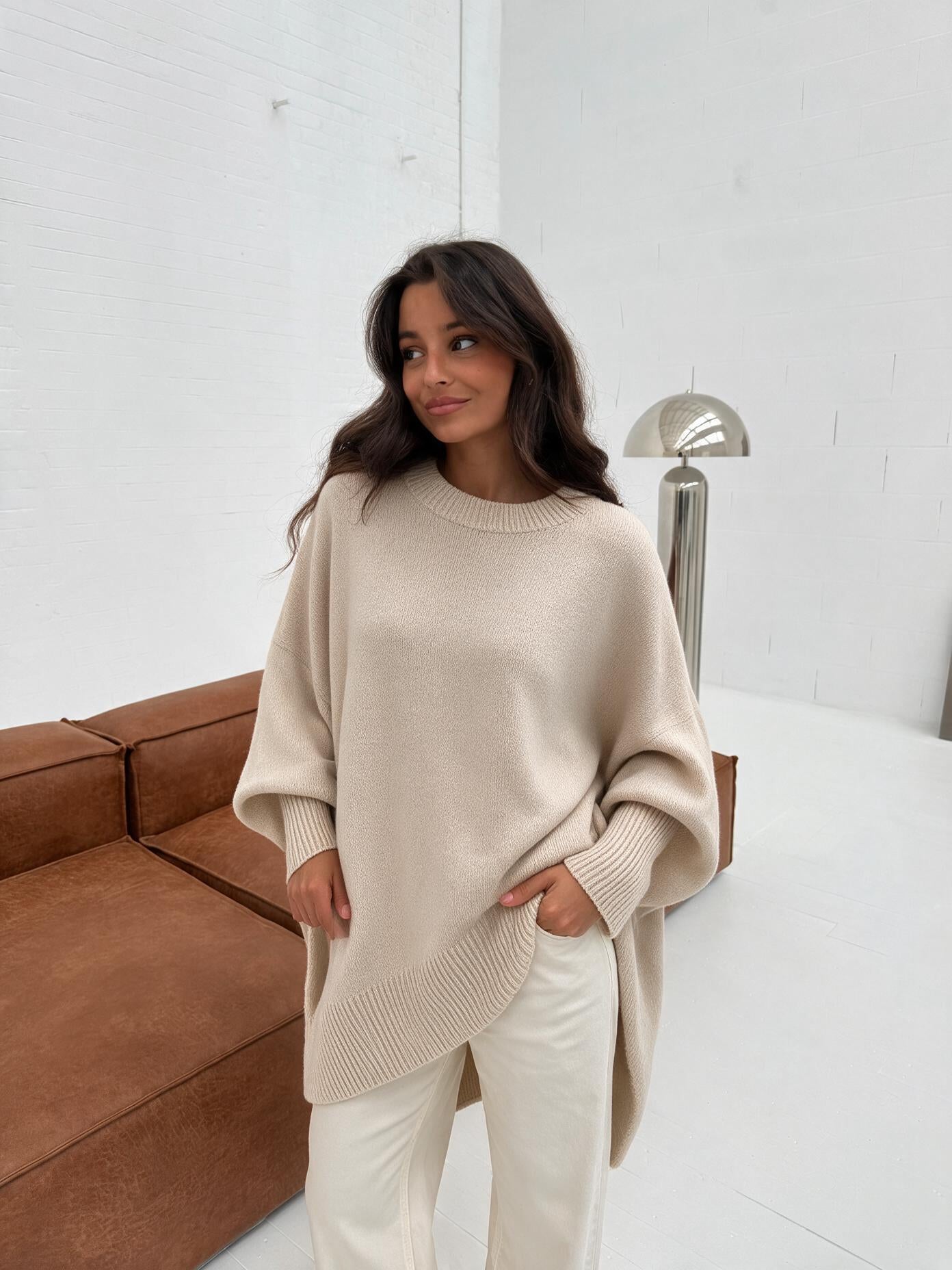 velmara-gen · maglione-in-misto-lana ben rifinito · Beige · frontale · 4