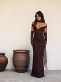 velmara-gen · abito lungo-bustier-gonna-fluida · Caffè · frontale · 1 · 34