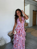 velmara-gen · abito lungo con scollo all'americana e gonna fluida · Rosa · frontale · 1