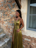 velmara-gen · abito con scollo all'americana e pieghe lunghe · Verde · profilo · 2