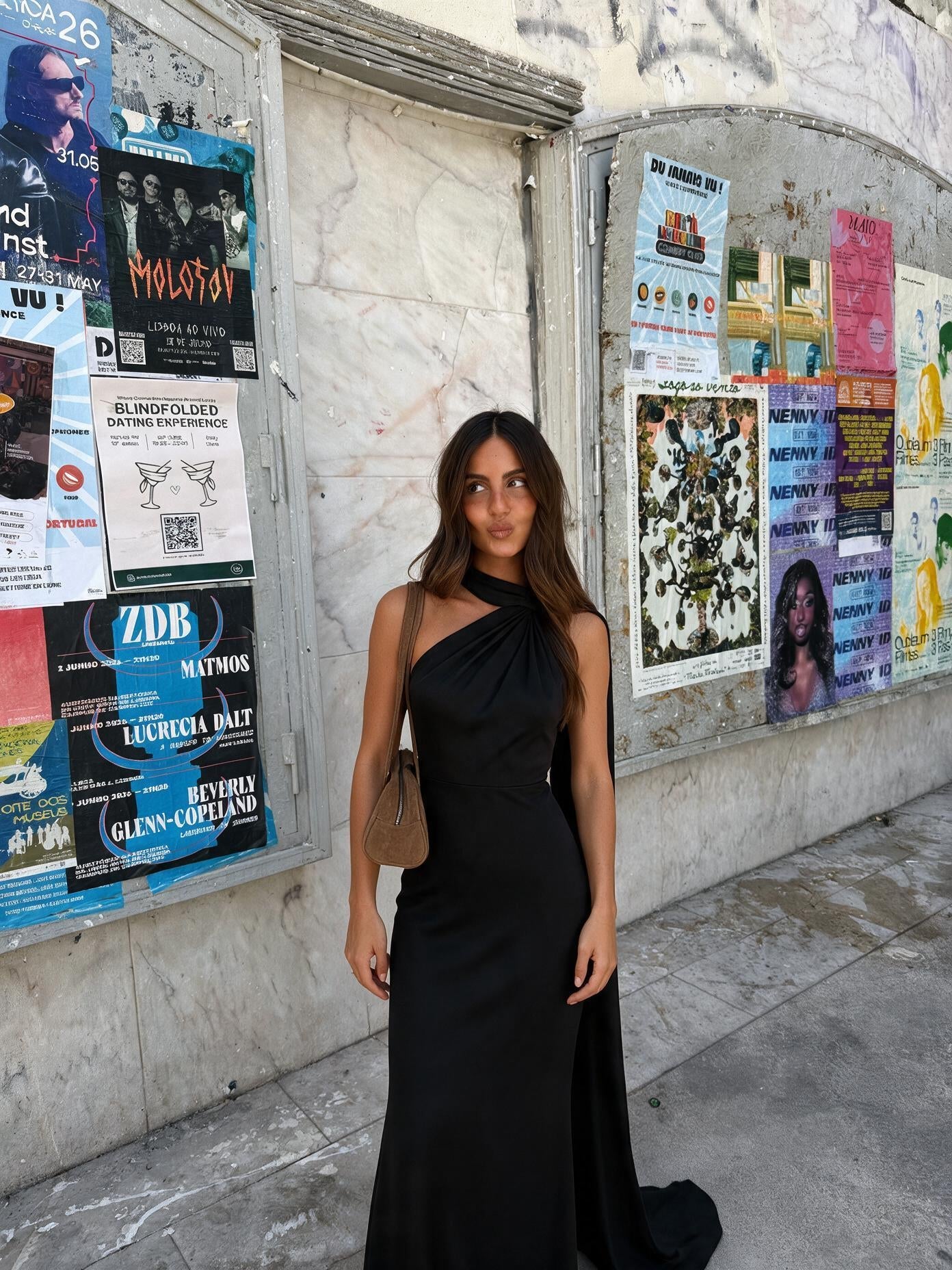 velmara-gen · abito lungo in raso taglio gala · Nero · frontale · 1