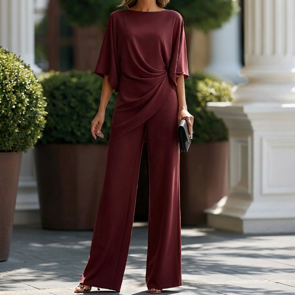 Gabriella | Completo con Blusa Drappeggiata e Pantaloni Ampi