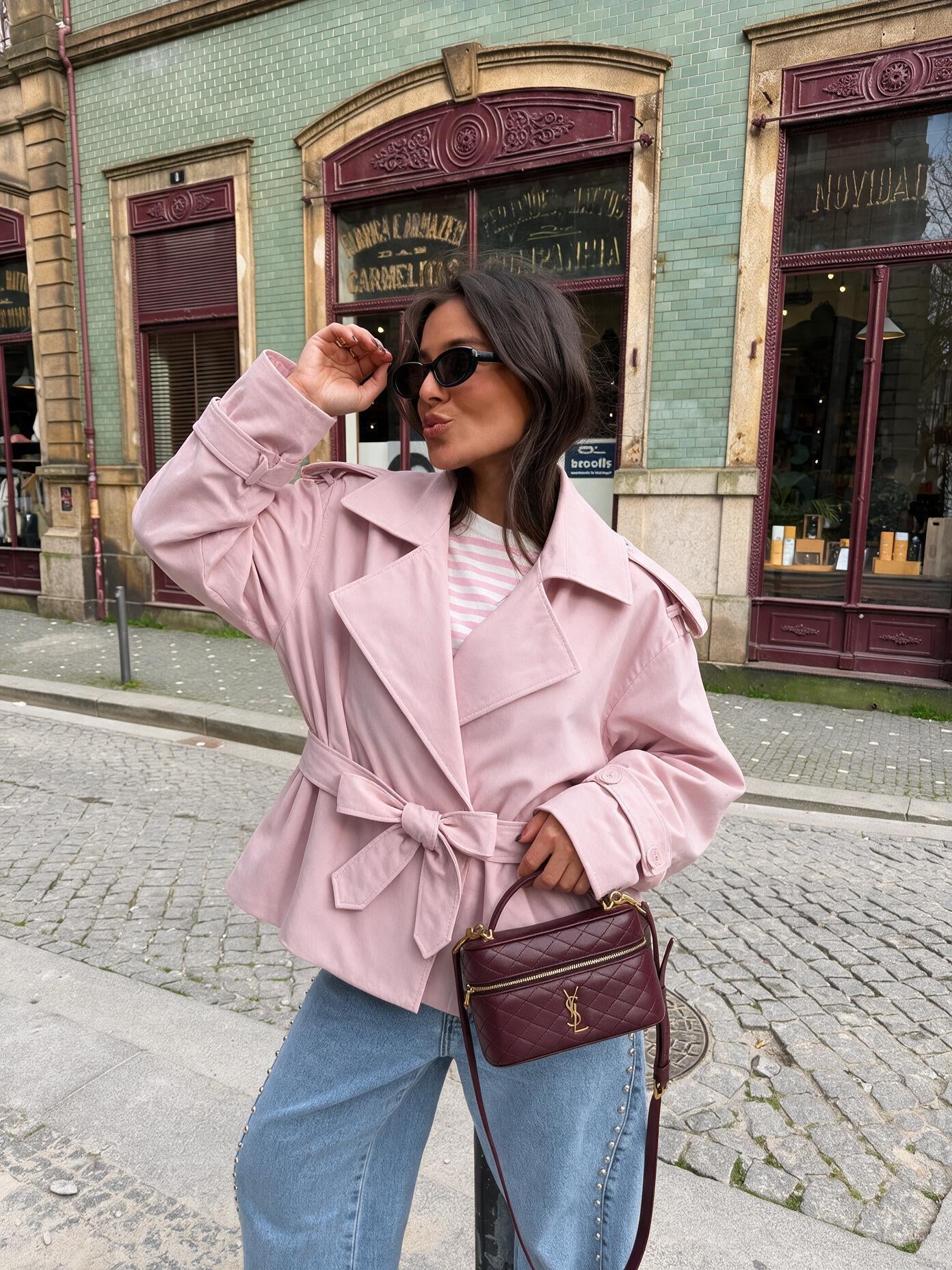 velmara-gen · trench doppiopetto con revers ampio · Rosa · frontale · 1